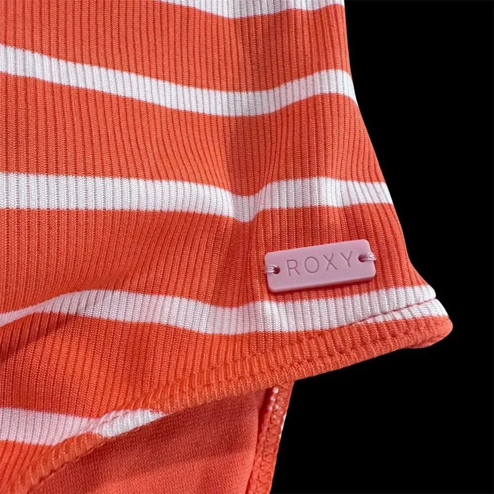 Roxy Girl Size 8 Orange/White Stripes Ribbed (Kinda Savage One Piece Swimsuit)‎